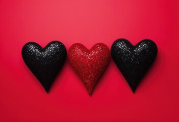 Obraz premium red hearts and two black heart with red background