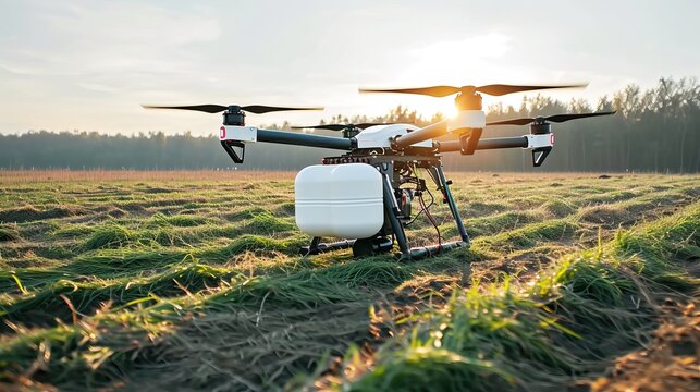 automated agriculture with a drone watering the crops