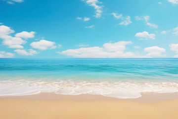 Fototapeta premium Serenity at a Sandy Beach with Clear Blue Waters.