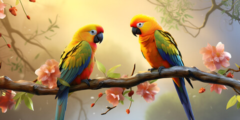 Feathers of Love,A Stunning Parrot Couple Wallpaper