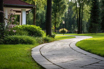 Curved Pathway in a Serene Park.