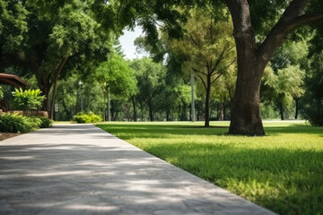 Fototapeta na wymiar Curved Pathway in a Serene Park.
