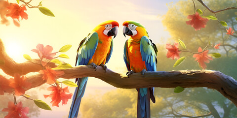 two parrots on a branch