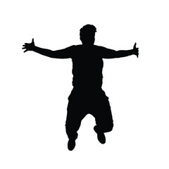 Fototapeta na wymiar Silhouette of a person jumping vector. Success and happiness concept vector, silhouette of a person jumping with happiness. Happy Jump Silhouette.