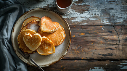 heart shaped pancakes for breakfast - obrazy, fototapety, plakaty