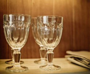 Empty glasses set in the restaurant