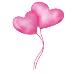 Pink heart shaped balloons watercolor painting for Valentines's day illustration