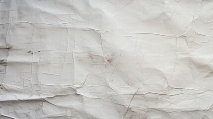 A close up of a piece of paper on a wall. Ivory, off white crumpled paper texture, background.
