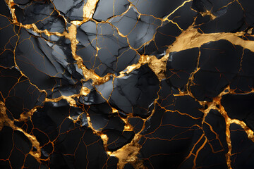 Luxurious Veins: Black Marble with Gold Inlay Background