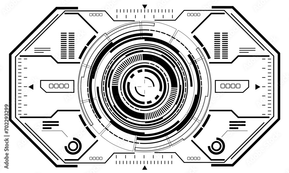 Poster hud sci-fi circle interface screen view grey geometric design virtual reality futuristic technology 