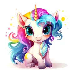 Tuinposter Cute rainbow unicorn. Clipart is a great choice for creating cards, invitations, party supplies and decorations. AI generated. © Andrey KENO