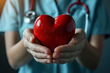 Medical expertise. Female cardiologist holding heart shaped diagnosis card. Health care. Doctor demonstrating cardiology with red symbol. Cardiovascular specialist. Woman physician holding concept