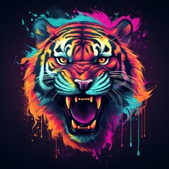 Tiger, Neon Tiger, vibrant wildlife, electric jungle, neon safari, tiger in lights, generative ai	