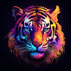 Tiger, Neon Tiger, vibrant wildlife, electric jungle, neon safari, tiger in lights, generative ai	