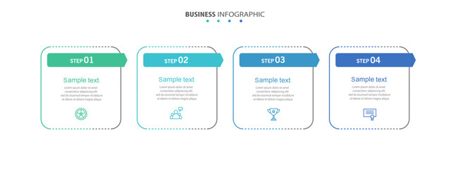 Business infographic design template with 4 options, steps or processes. Can be used for workflow layout, diagram, annual report, web design - obrazy, fototapety, plakaty