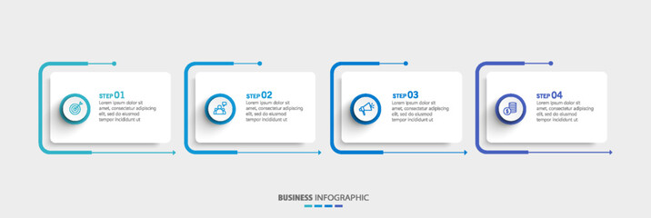 Fototapeta na wymiar Business infographic design template with 4 options, steps or processes. Can be used for workflow layout, diagram, annual report, web design