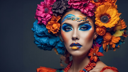 Libertà di Espressione- Makeup Audace in un Ritratto Femminile Celebrativo dell'Arte, Alta Definizione