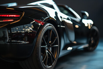 an image of a black sports car in a black background - Powered by Adobe