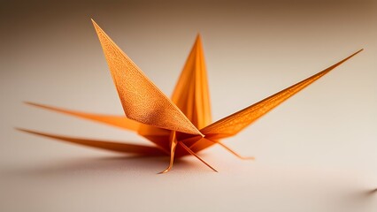 A small, intricately folded paper crane, captured in intricate detail using a micro lens