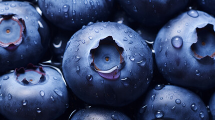 close-up of blueberries in water drops