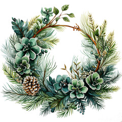 Fototapeta premium Decorative wreath with forest accessories isolated on the transparent background PNG.