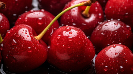 close-up of cherry in water drops