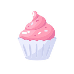 Cupcake with pink cream vector Illustration on a white background