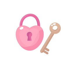 Heart lock with key vector illustration