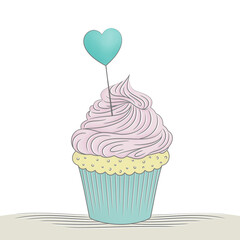 Cupcake with heart in pastel