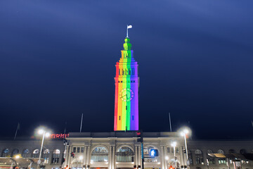 San Francisco Light Show Projected on Iconic Building at Night
