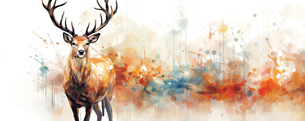 Watercolor deerhead animal photo on white background.