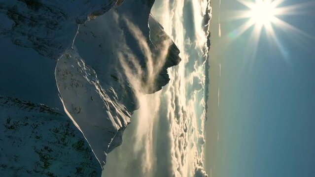 Aerial View of the Mountain Seantis in the Swiss Alps, Switzerland. Aerial vertical, vertical video background.