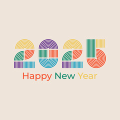 The numbers 2025 are in the colors of the rainbow. Happy New Year cover. Vector illustration.