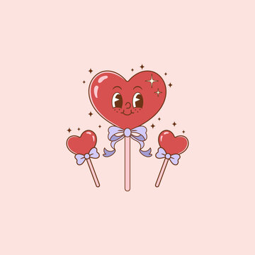 retro illustration of heart lolipops for lovers and valentine's day 