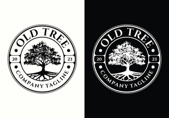 Tree of life emblem badge vintage logo design template - obrazy, fototapety, plakaty