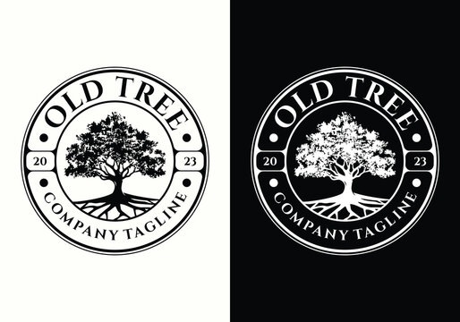 Tree of life emblem badge vintage logo design template