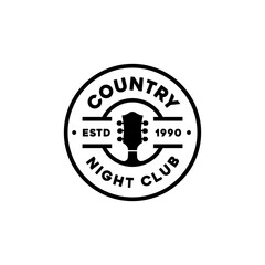 Vintage Retro Emblem Guitar Country Western Saloon Music Logo Design