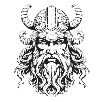 Warrior Face, Viking Head, Viking Face, Viking horn helmet warrior, Vector, Warrior face Silhouette