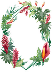 Tropical flower and plant border and frame illustration