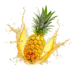 Pineapple With Juice Splash Isolated on Transparent Background
