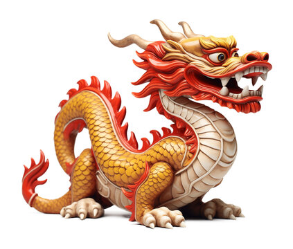 Chinese Dragon Figurine Isolated on Transparent Background
