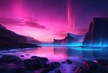 bstract panoramic background. fantasy scenery wallpaper with Aurora Borealis