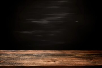 Wooden table with dark black background, in the style of spectacular backdrops, hard edge painter - Powered by Adobe