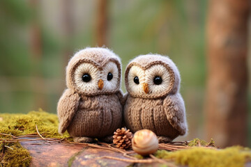 baby knitted owl on tree