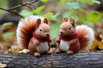 knitted squirrel in a wild