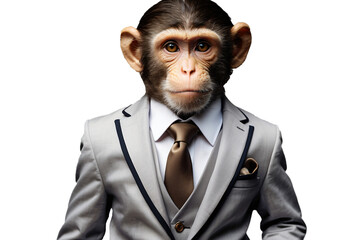 monkey wearing office suit, transparent background. ai generative