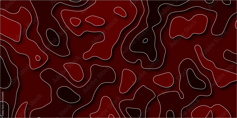Poster topographic map patterns, topography line map. background 3d paper cut, red color. topographic multi