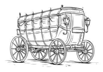 Stagecoach wagon retro sketch - vector