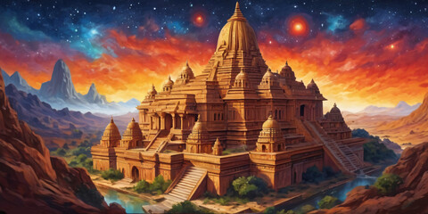 Hindu Temple generated by AI  - obrazy, fototapety, plakaty