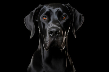 Ravishing studio portrait of great dane dog on isolated background 3d black realistic abstract background - obrazy, fototapety, plakaty